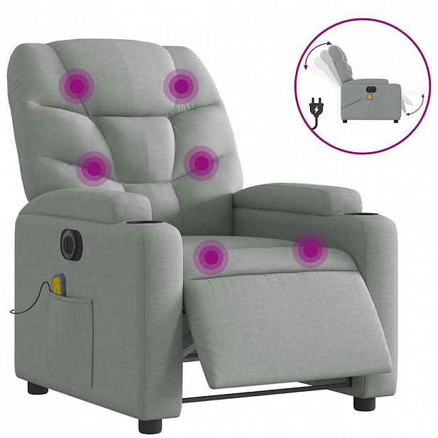vidaXL Elektrické masážní polohovací křeslo světle šedé textil