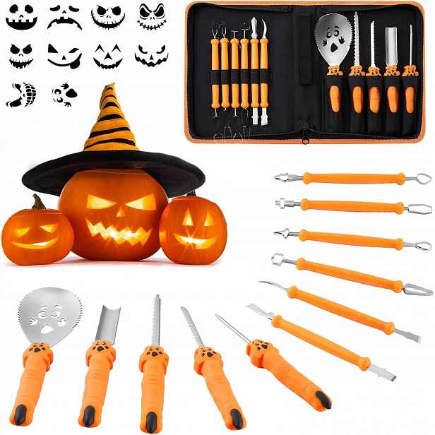 Nářadí Na Vyřízání Dýní 1 1 Ks S Halloweenskými Šablonami S Taškou