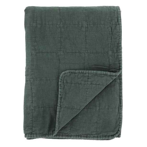Tmavě zelený přehoz s opraným vzhledem Aix Vintage Quilt - 130*180 cm Chic Antique