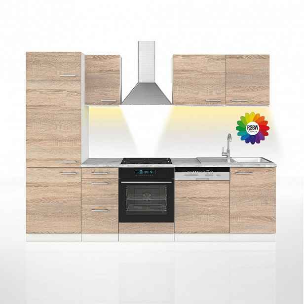 Vicco KUCHYŇSKÝ KOUT Optima Sonoma/bílá 270 cm bez pracovní desky s páskem LED