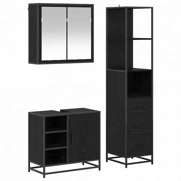 vidaXL Sada koupelnového nábytku 3 ks Černý dub 65 x 33 x 60 cm
