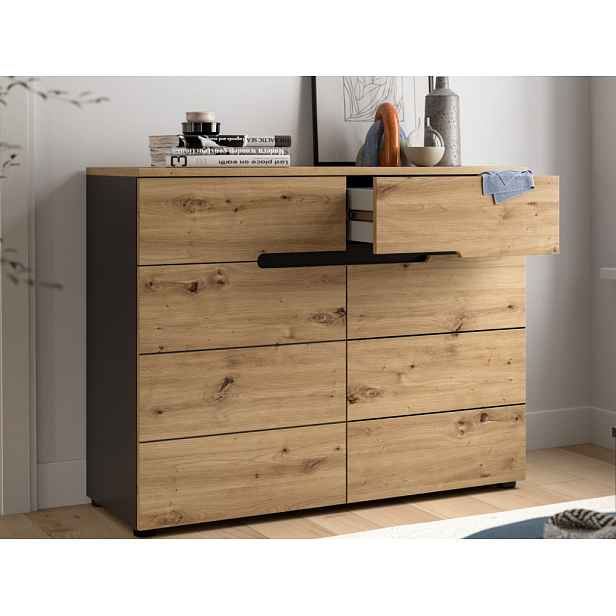 Komoda se zásuvkami Cano, 100 cm, šedá/dub artisan
