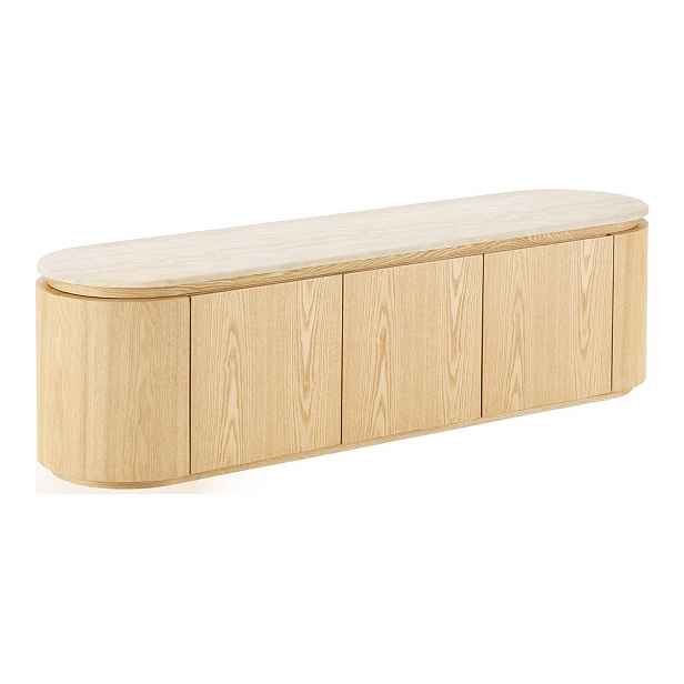 Krémový/v přírodní barvě TV stolek s deskou z kamene 160x45x40 cm Larvik – House Nordic