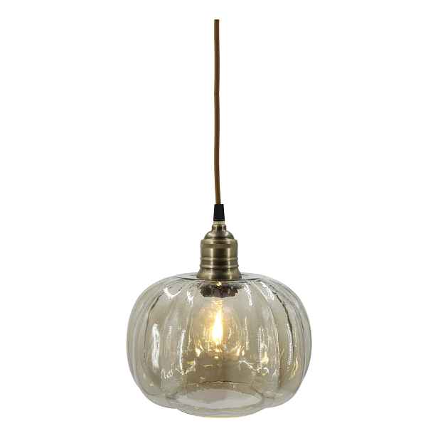 Skleněná lampa s kouřovým sklem a mosazným vrškem – Ø 17*18 cm / 40W/ E27 Chic Antique