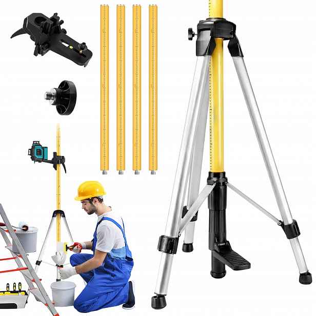 Stativ Pro Křížový Laser S Vodováhou, Trojnožka, 5/8" Teleskopická Tyč