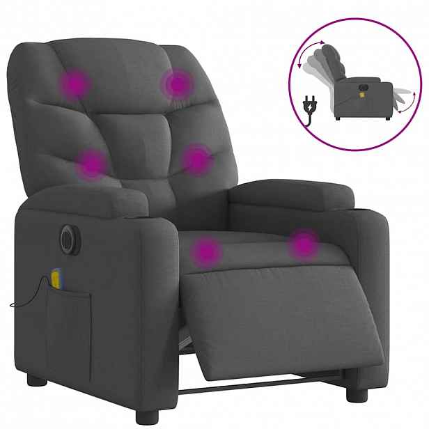vidaXL Elektrické masážní polohovací křeslo tmavě šedé textil