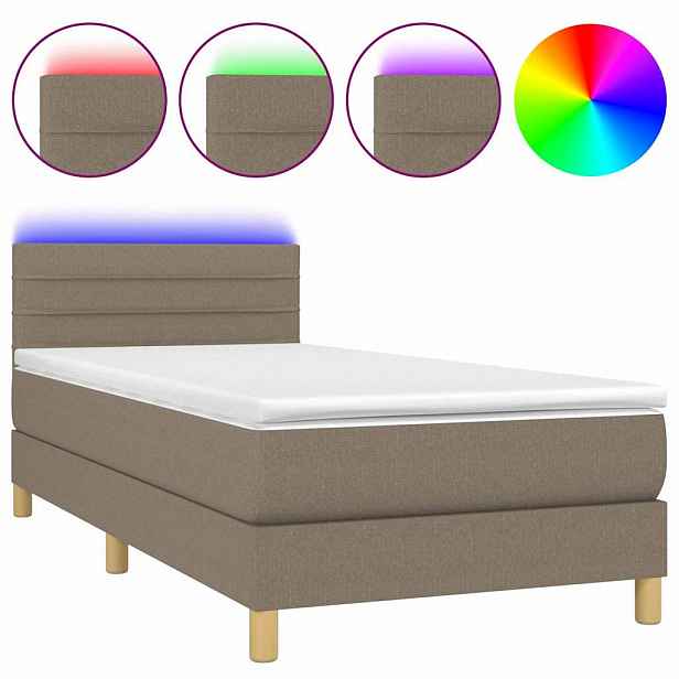vidaXL Box spring postel s matrací a LED taupe 100x200 cm textil