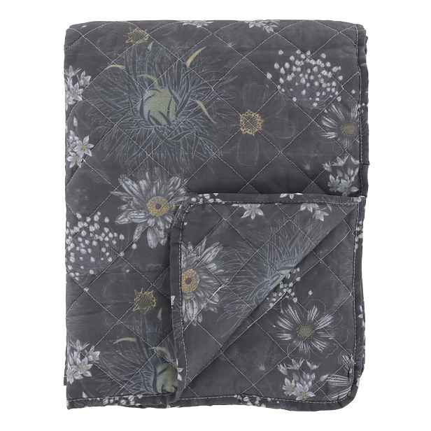 Tmavě šedý přehoz s květinami Aix Vintage Quilt - 130*180 cm Chic Antique