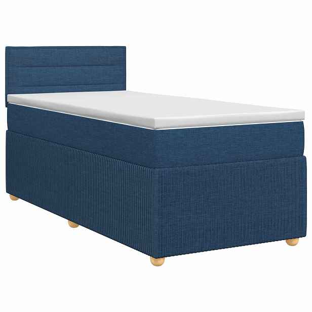 vidaXL Postel boxspring s matrací s čelo Modrá 100 x 200 cm Textil