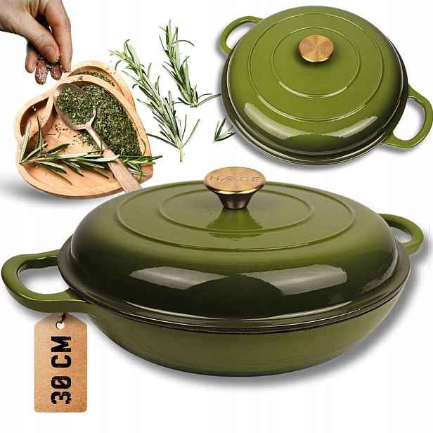 Hrnec litinový nízký smaltovaný 3 L 30 cm olivový Hage