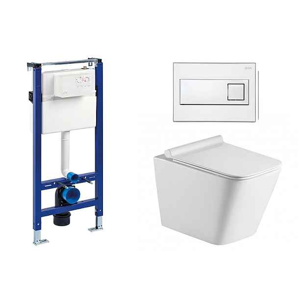 Liv-Fluidmaster Wc set Square Gips podmítková nádrž do sádrokartonu; mísa; sedátko a tlačítko bílá/chrom 73730 - SET(223468; 73730; OLKLT052E)