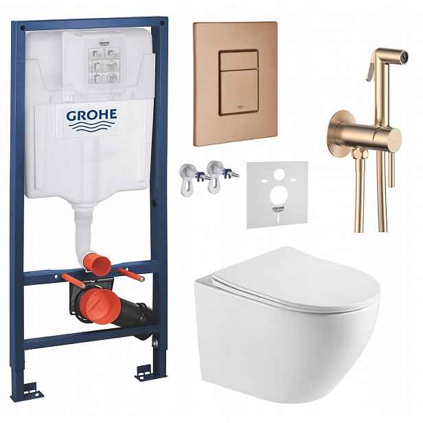 Podomítkový Wc set Grohe s mísou a tlačítkem, měď, baterie, měď