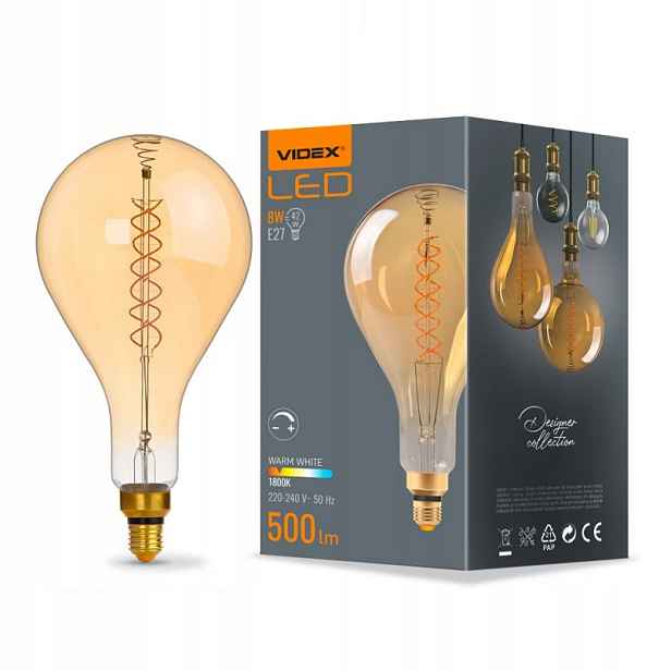 Videx Led žárovka jantarová PS160 8W E27 500lm 1800K stmívatelná