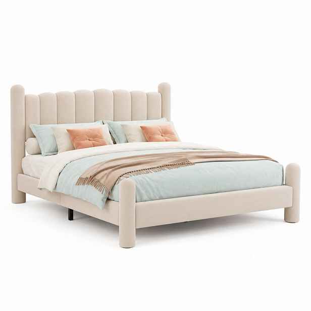 CHICFURN ČALOUNĚNÁ POSTEL 180/200 cm v béžové barvě ze sametu s roštem