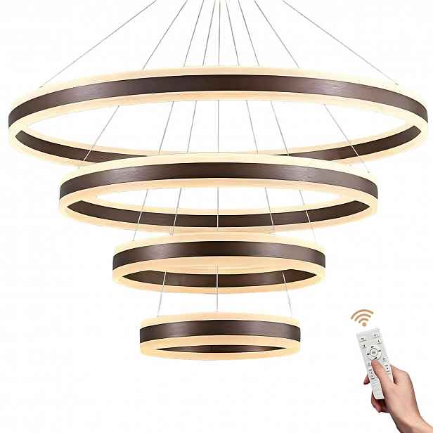 Led závěsné svítidlo 4 kroužky stmívatelné moderní hnědé 40-100cm