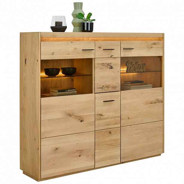 Linea Natura VYSOKÁ KOMODA, jádrový dub, barvy dubu, 153,8/133,5/37 cm