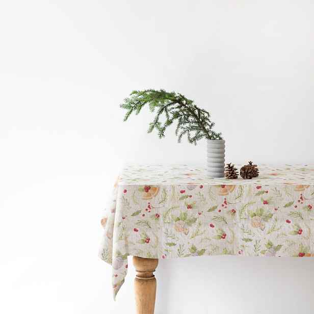 Vánoční lněný ubrus Linen Tales Jingle Bells, 140 x 140 cm