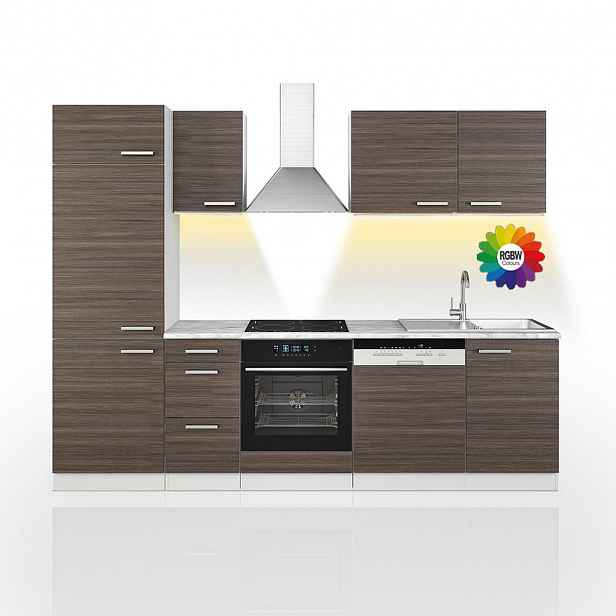 Vicco KUCHYŇSKÝ KOUT Optima Vzácná šedá/bílá 270 cm bez pracovní desky s páskem LED