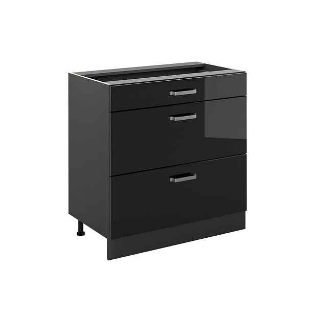 Vicco SPODNÍ SKŘÍŇKA KUCHYŇSKÉ LINKY R-Line, Černý vysoký lesk/Antracit, 80 cm se 3 zásuvkami bez pracovní desky