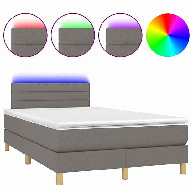 vidaXL Box spring postel s matrací a LED tmavě šedá 120x200 cm textil