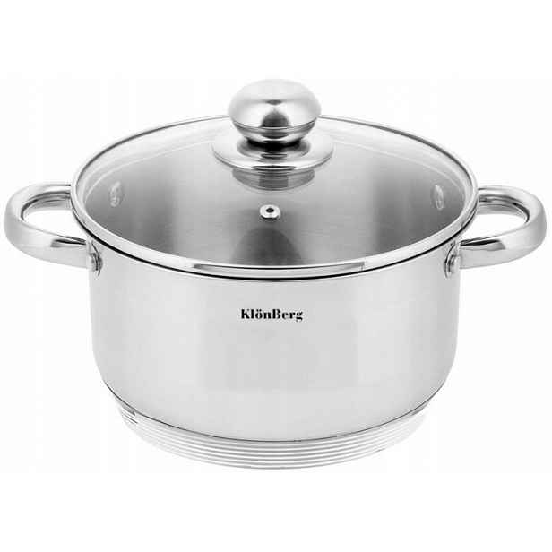 Hrnec Ocelový Stříbrný 6,4L 24CM Silné Dno Indukce Plyn KlönBerg