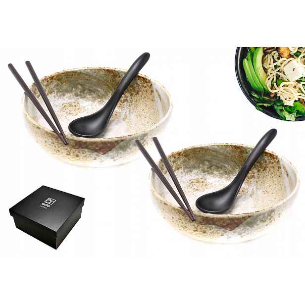 Sada 2 misek s lžícemi a paličkami Ramen Hikari 20 cm Box