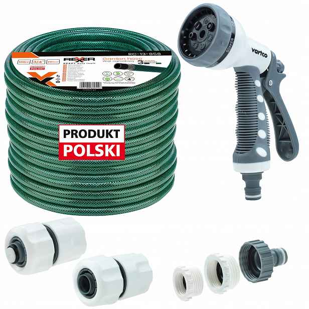 Hadice 3/4" 100 M 3 Vrstvá Spojky Pistole Polský