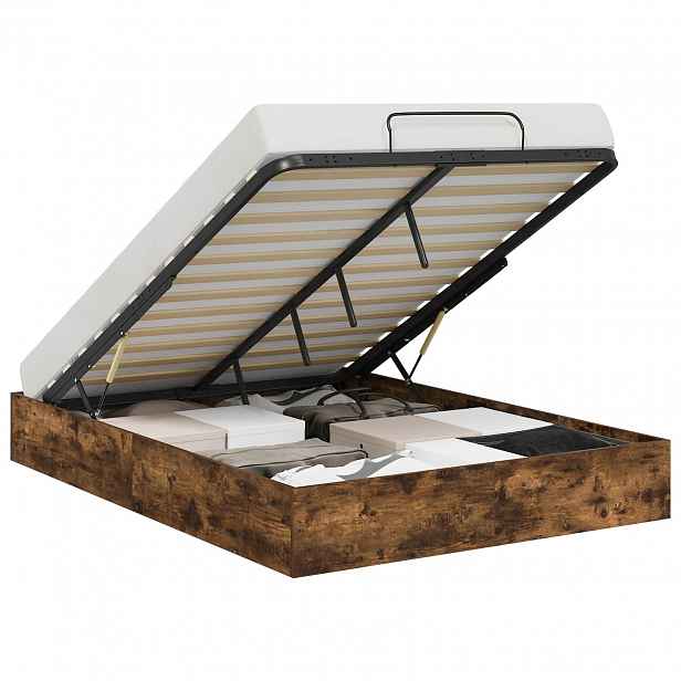 vidaXL Ottoman postel Kouřový dub 120 x 200 cm Dřevěný materiál