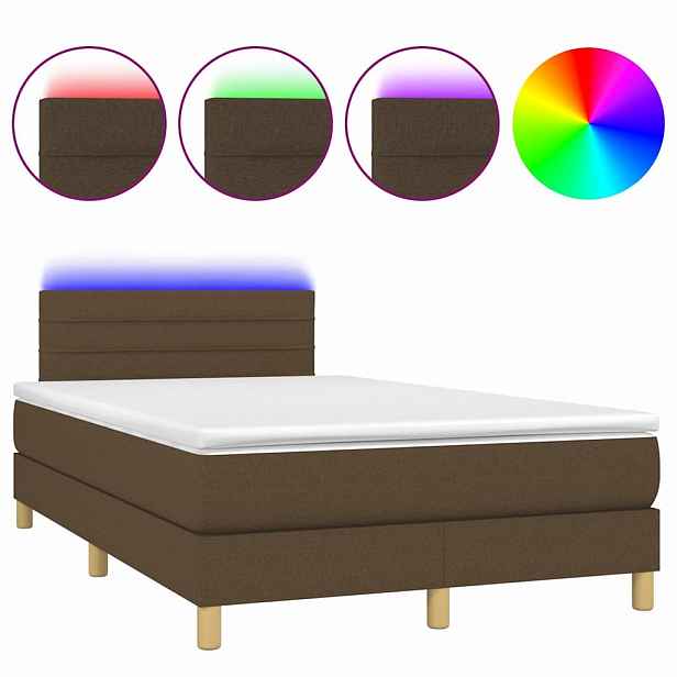 vidaXL Box spring postel s matrací a LED tmavě hnědá 120x200 cm textil