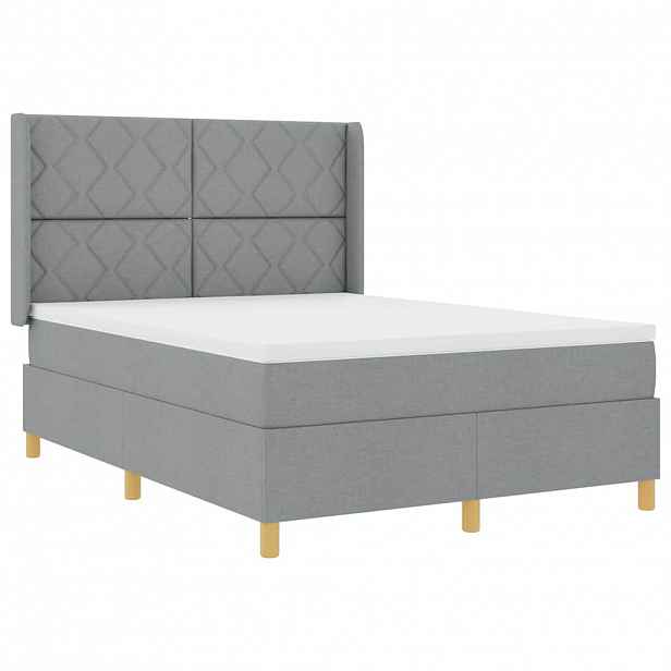 vidaXL Postel s boxspringem s čelo Světle šedá 140 x 190 cm textil