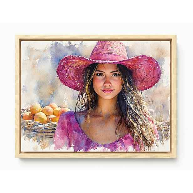 Rám Na Obraz Americká Krabička Žena V Růžovém Klobouku Akvarel Léto 80x60