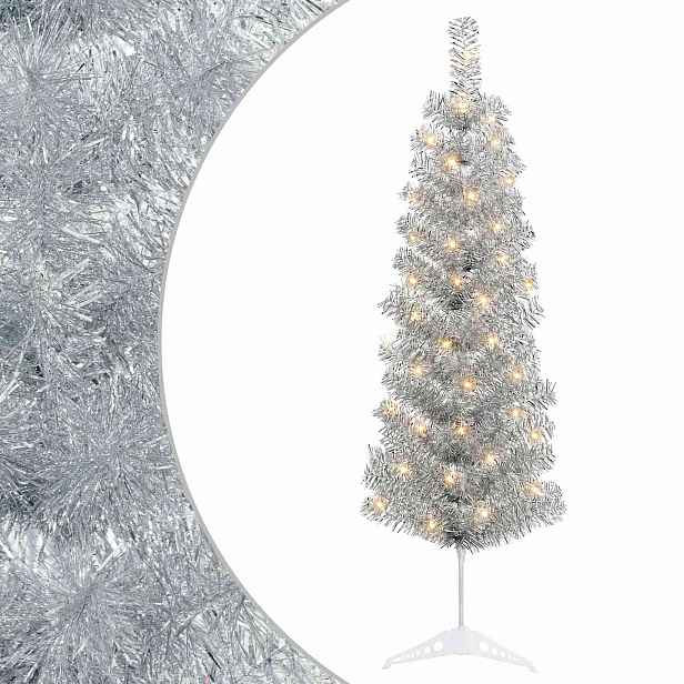 vidaXL Umělý štíhlý vánoční strom 150 cm 150 LED Teplá bílá PVC a kov