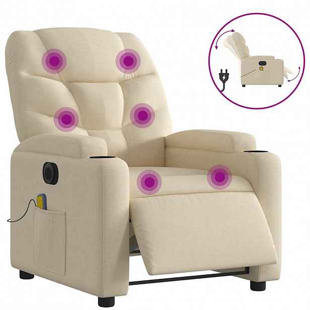 vidaXL Elektrické masážní polohovací křeslo krémové textil