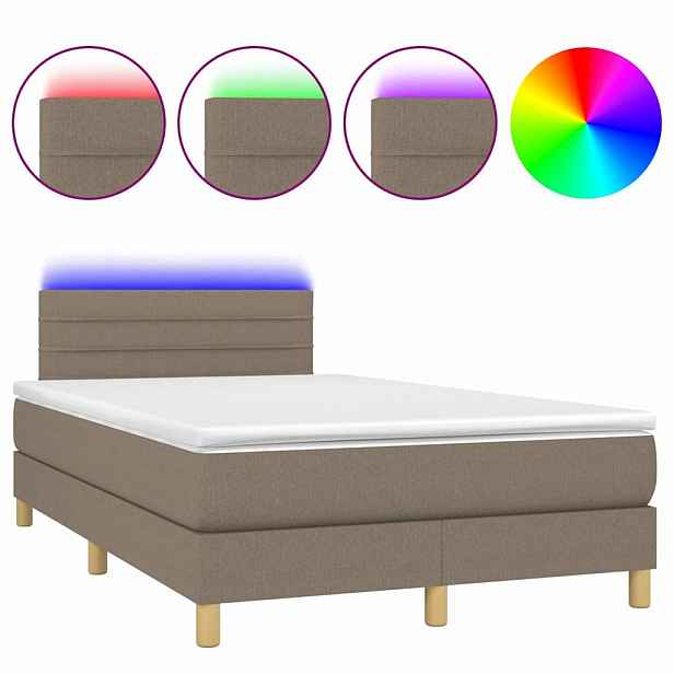 vidaXL Box spring postel s matrací a LED taupe 120 x 200 cm textil
