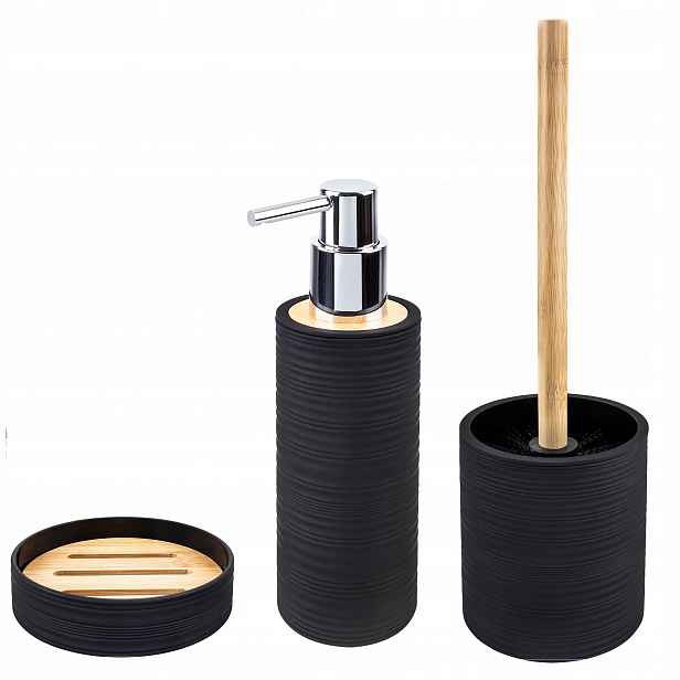 Elegantní koupelnový set z Abs a bambusu, lehký, černý, do koupelny