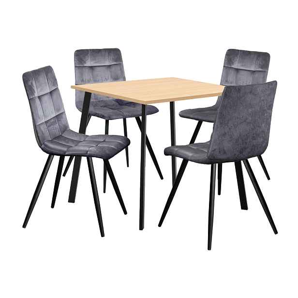 Jídelní stůl 80x80 BERGEN dub + 4 židle BERGEN šedý samet