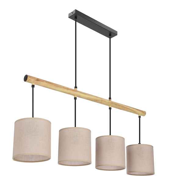 Kombinovaná závěsná lampa černá 4x60W E27 béžové stínidlo