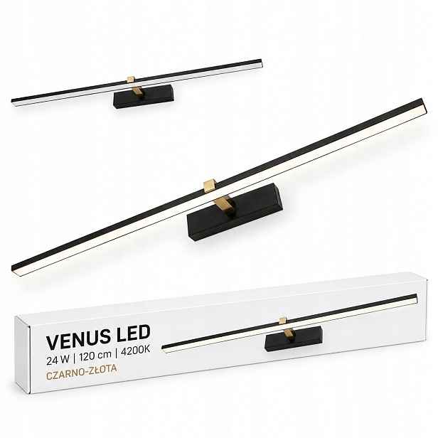Led nástěnné svítidlo do zrcadla Venus 24W 120 cm černo-zlaté 4200K IP44 1640lm