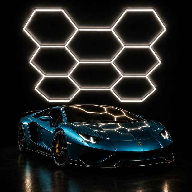 Sada bílých Led lamp 322W Hexagon 11 detailing auto 4000K 229x315 cm