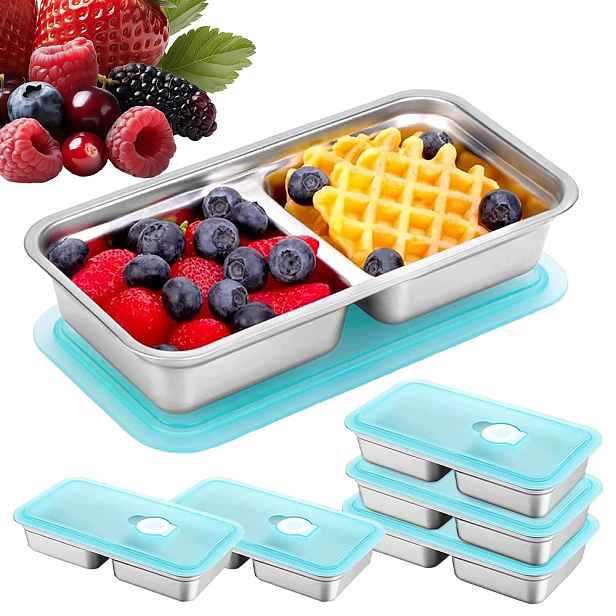 Vzduchotěsná Nádoba 304 Nerezová Ocel Bento Box Lunchbox 2 Komory Modrá