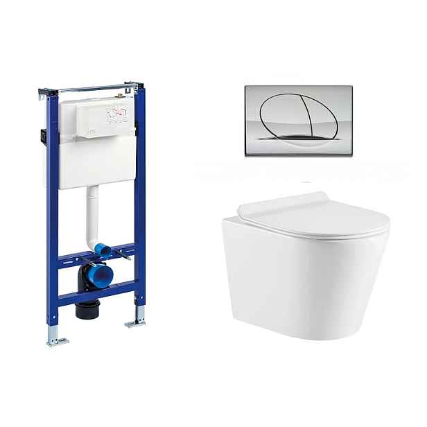 Liv-Fluidmaster Wc set Ring II Gips podmítková nádrž do sádrokartonu; mísa; sedátko a lesklý chrom tlačítko 195872 - SET(195872; 223468;  OLKLT053ER)