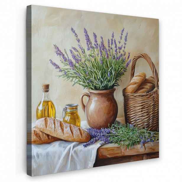 MuchoWow OBRAZ NA PLÁTNĚ Levandule - Chléb - Zátiší 50x50 cm