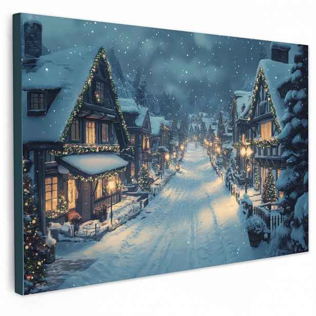 MuchoWow OBRAZ NA PLÁTNĚ Vánoční vesnice - Vánoce - Sníh - Zima 90x60 cm