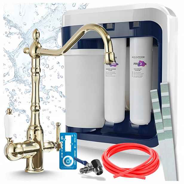 Retro Zlatá Kuchyňská Baterie A Filtr Aquaphor Ro 202S Pro Reverzní Osmózu