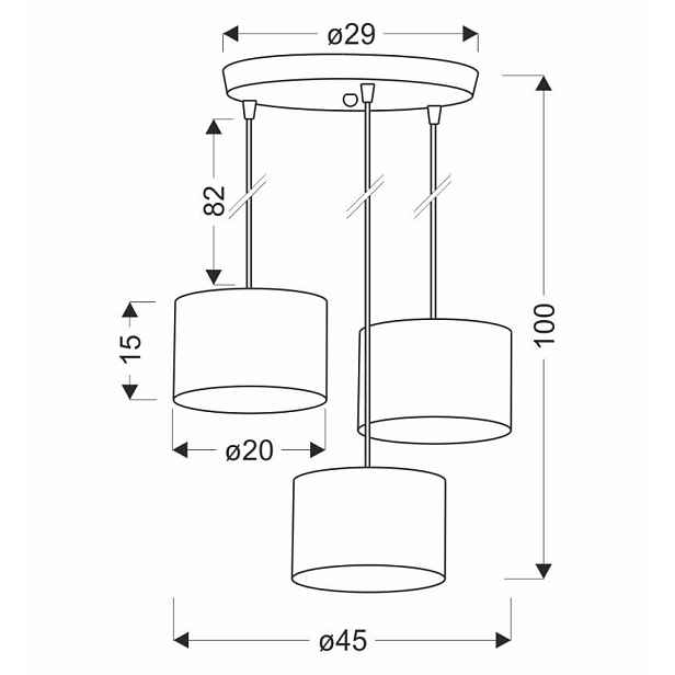 Závěsná lampa PANDY černá deska 3x40W E27 stínidlo šedá+zlatá