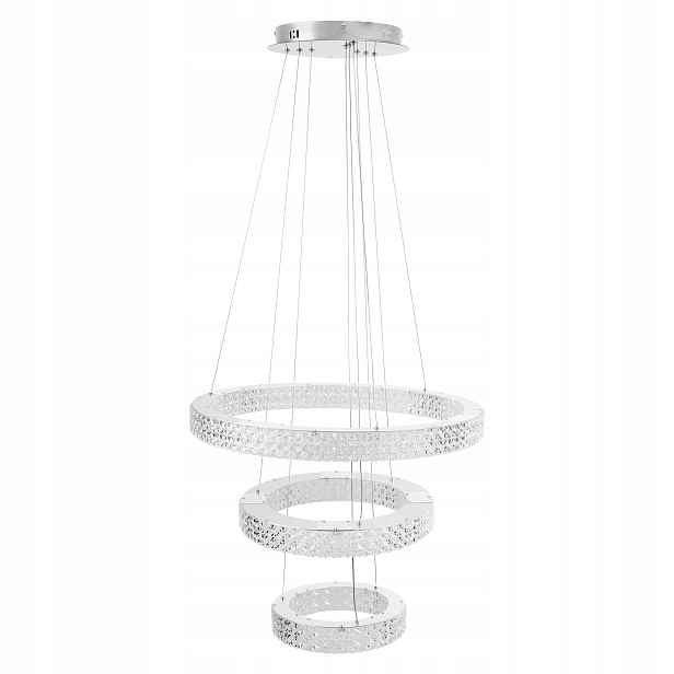 Led Závěsná Lampa Křišťál Stropní Chromová Závěsná 3 Kroužky Stříbrná 60 CM