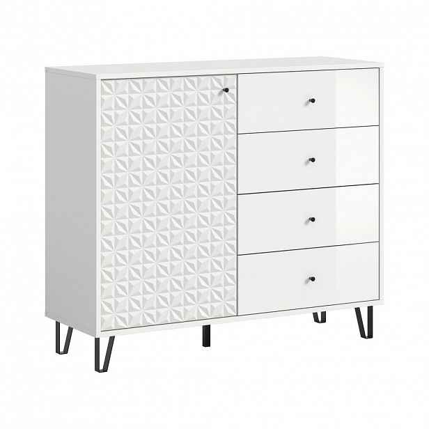 Livetastic VYSOKÁ KOMODA, vysoce lesklá bílá, 110/96/40 cm