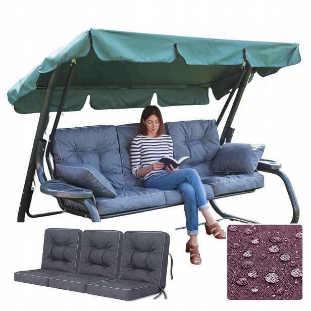 Polštář na zahradní houpačku Sada 3 ks Vodotěsný Anti Uv 180 cm