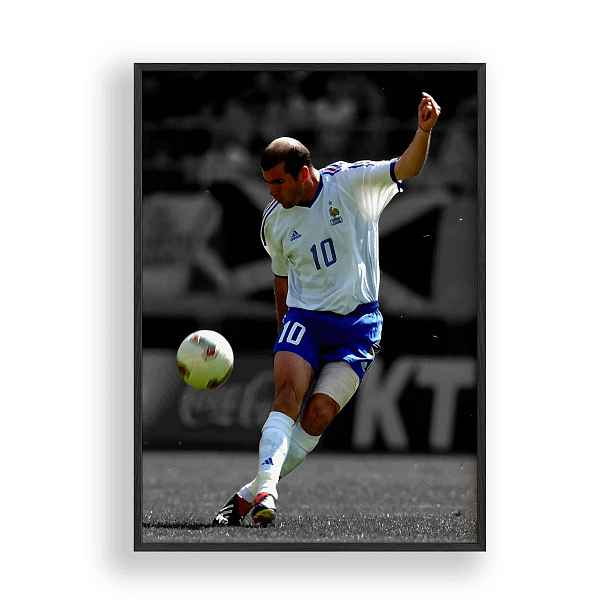 Obraz Zinedine Zidane Francie Plakát Rámeček Dřevěný Černý 30x42 cm