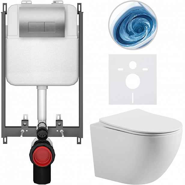 Kompletní WC set Basic/Cesso - bílá matná - WC tlačítko Modulo/Stříbrná - pro zazdění - 49x36 cm - 8050BD86191